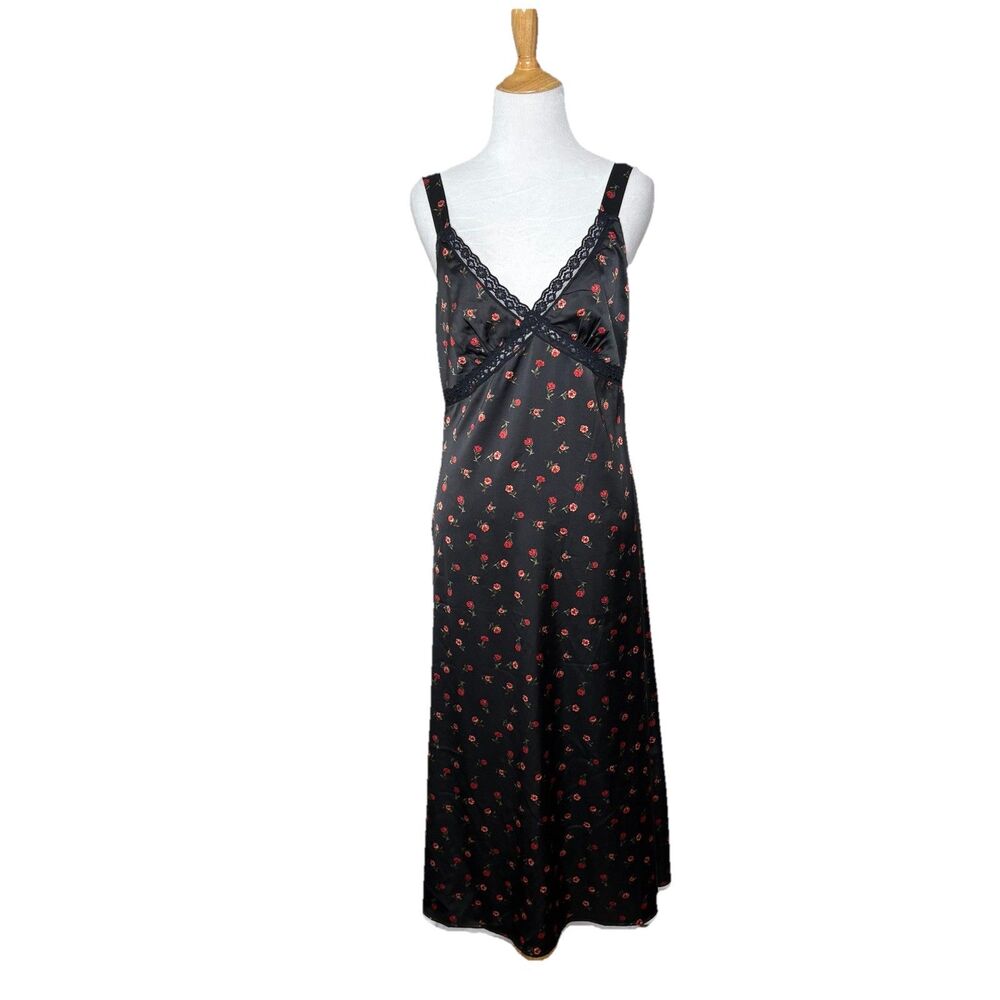Altar'd State Black Sexy Red Floral Slip Dress Lace V neck Maxi Size Medium